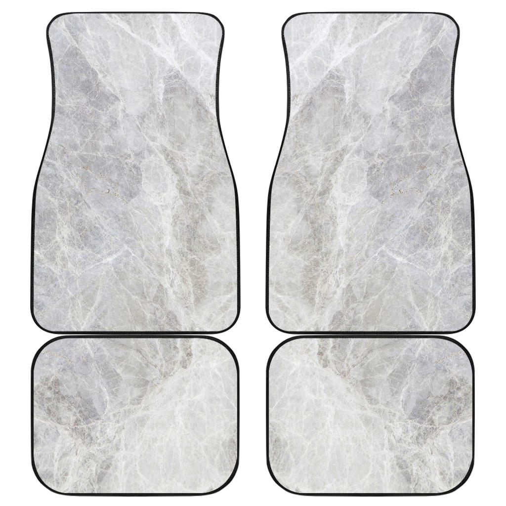 Silver Grey Marble Print Front And Back Car Floor Mats, Front Car Mat