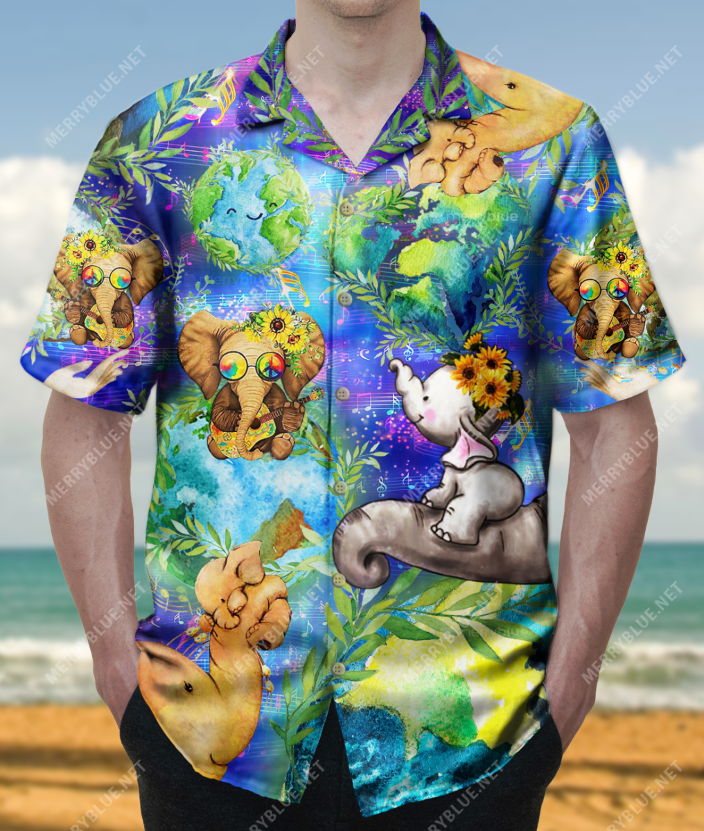 Happy Elephants In A Wonderful World Hawaiian Shirt