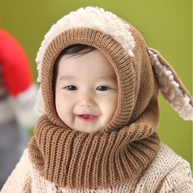 Winter Hats for Kids Girls Boys Baby Rabbit Ears Knitted Hat Children Crochet Warm Baby Caps With Hooded Scarf Set alx