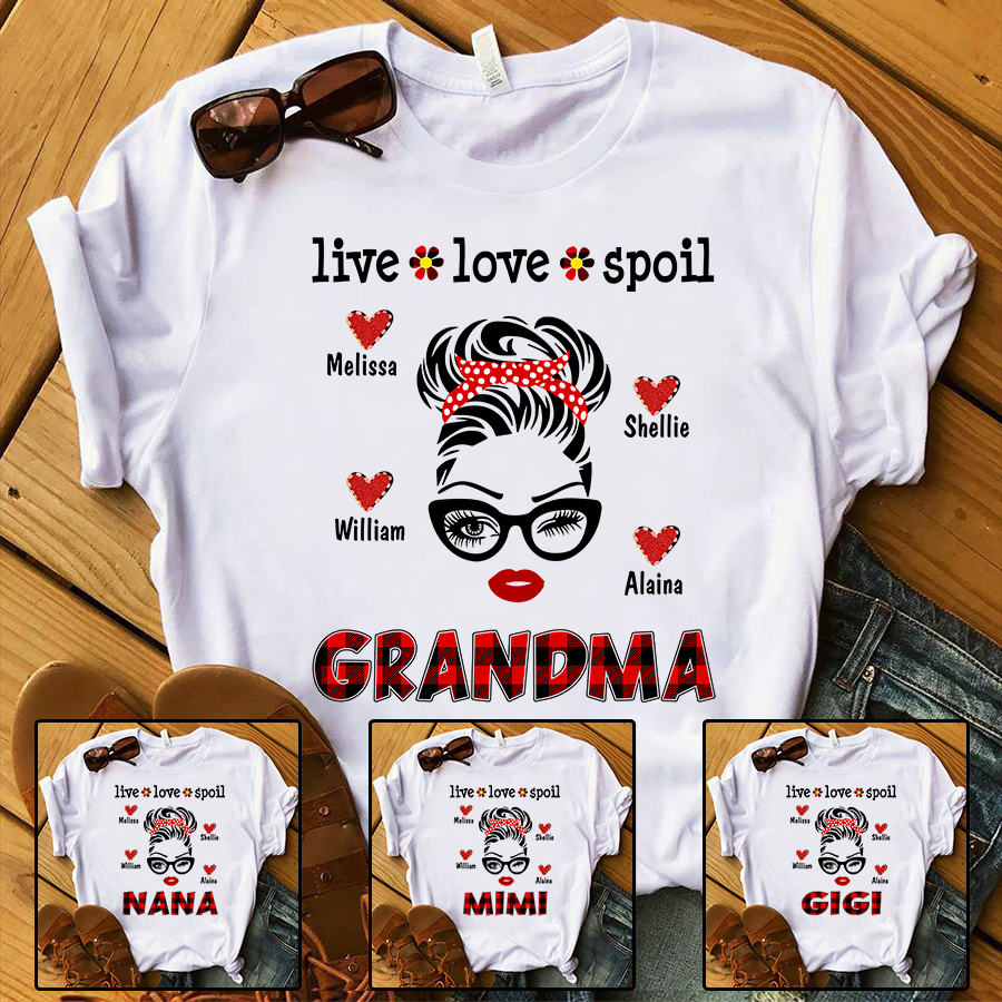 Live Love Spoil Grandma Tshirt  Personalized Shirt With Grandkids Name  Gift For Mom, Grandma