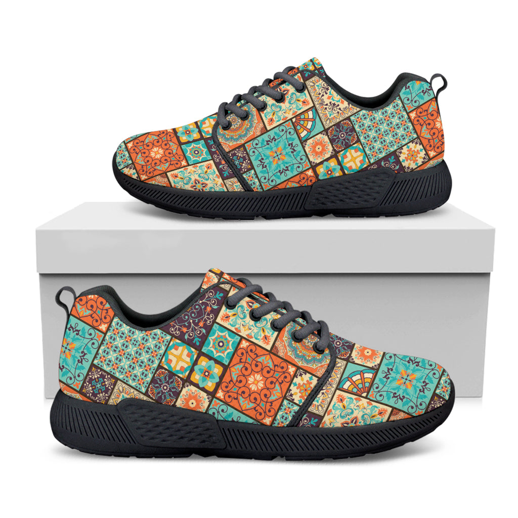 Vintage Floral Patchwork Pattern Print Black Athletic Shoes