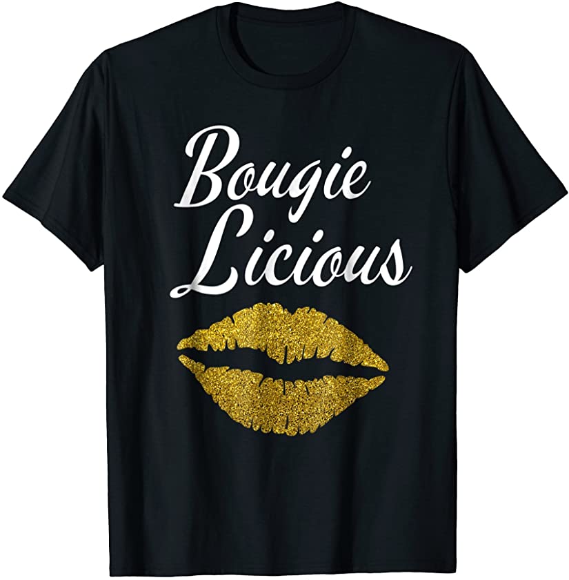 Funny Bougie Licious Tshirt Afro black Queen gold lips new