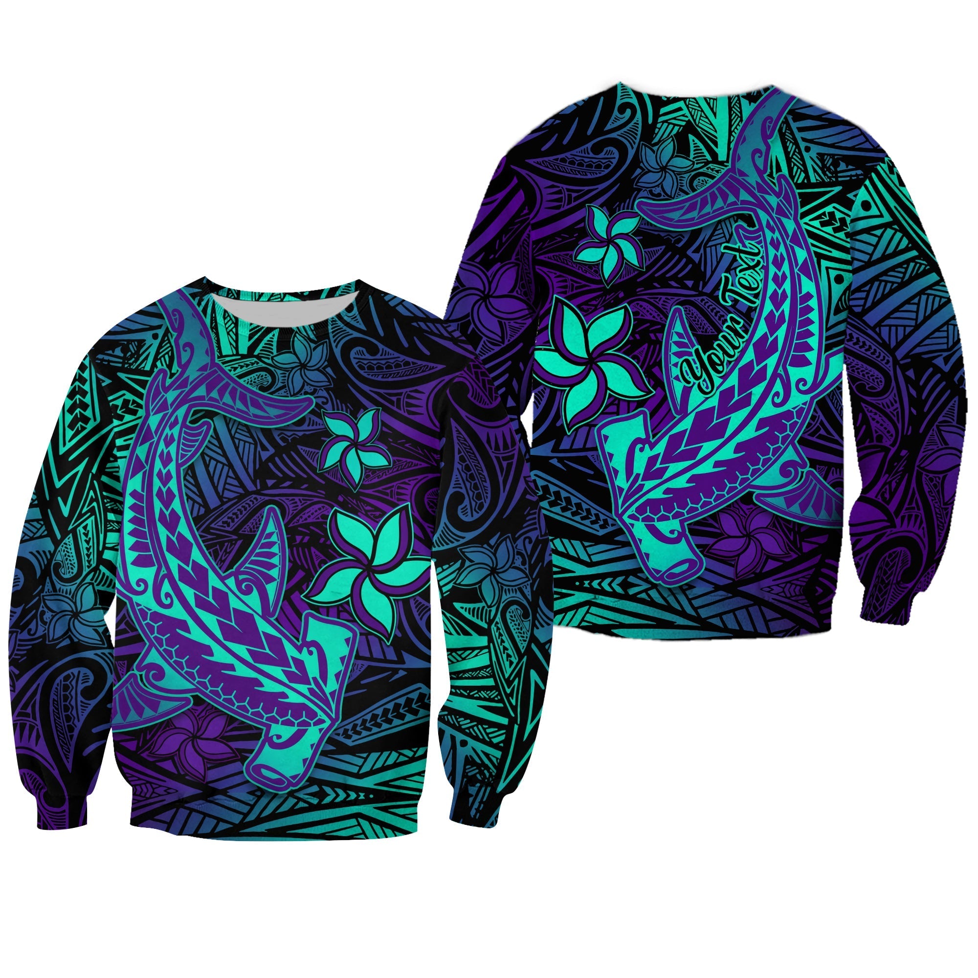 Custom Personalised Polynesian Sweatshirt Purple Paradise Hawaiian Tribal Hammerhead Shark Lt14