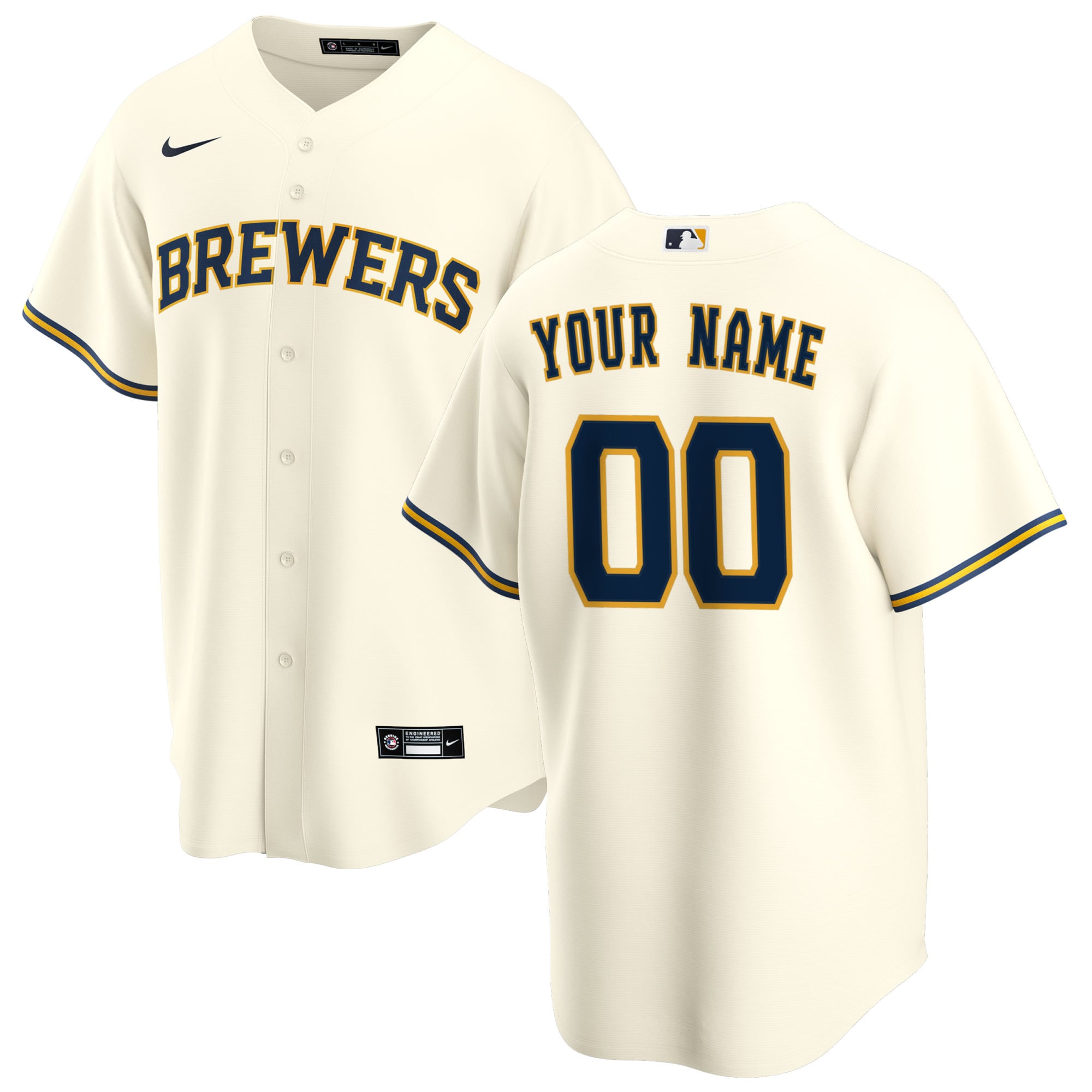 Milwaukee Brewers Youth Home Replica Custom Jersey – Cream