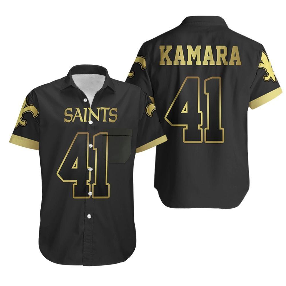 Beach Shirt New Orleans Saints 41 Alvin Kamara Black Golden Edition Jersey Inspired Style Hawaiian Shirt