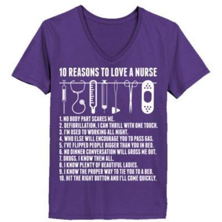 AGR 10 Resons To Love A Nurse – Ladies’ V-Neck T-Shirt