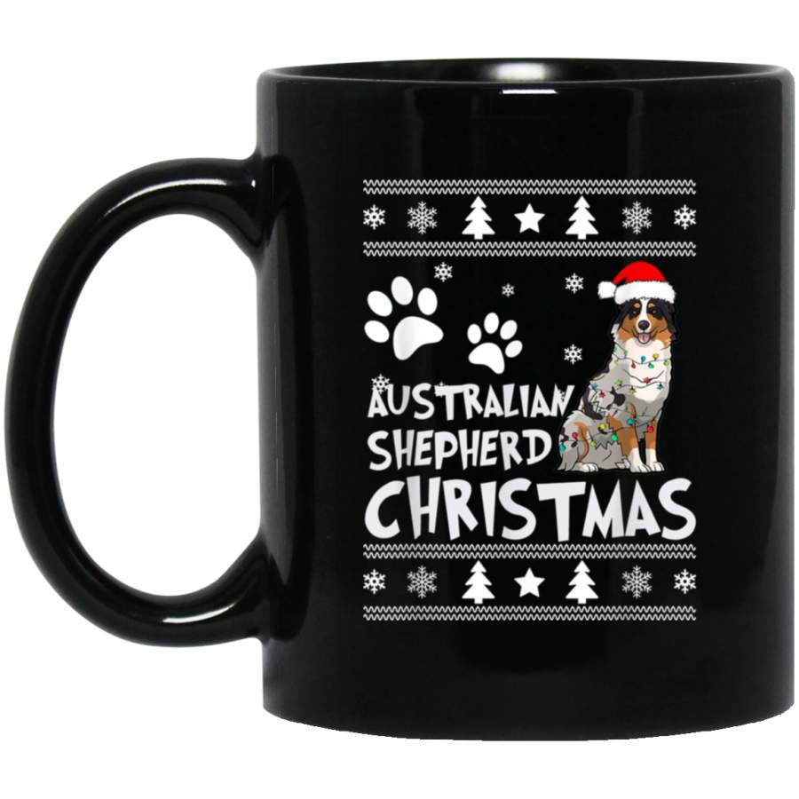 Australian Shepherd Christmas Dog Ugly Sweater Style 11 oz 15 oz Mug Black