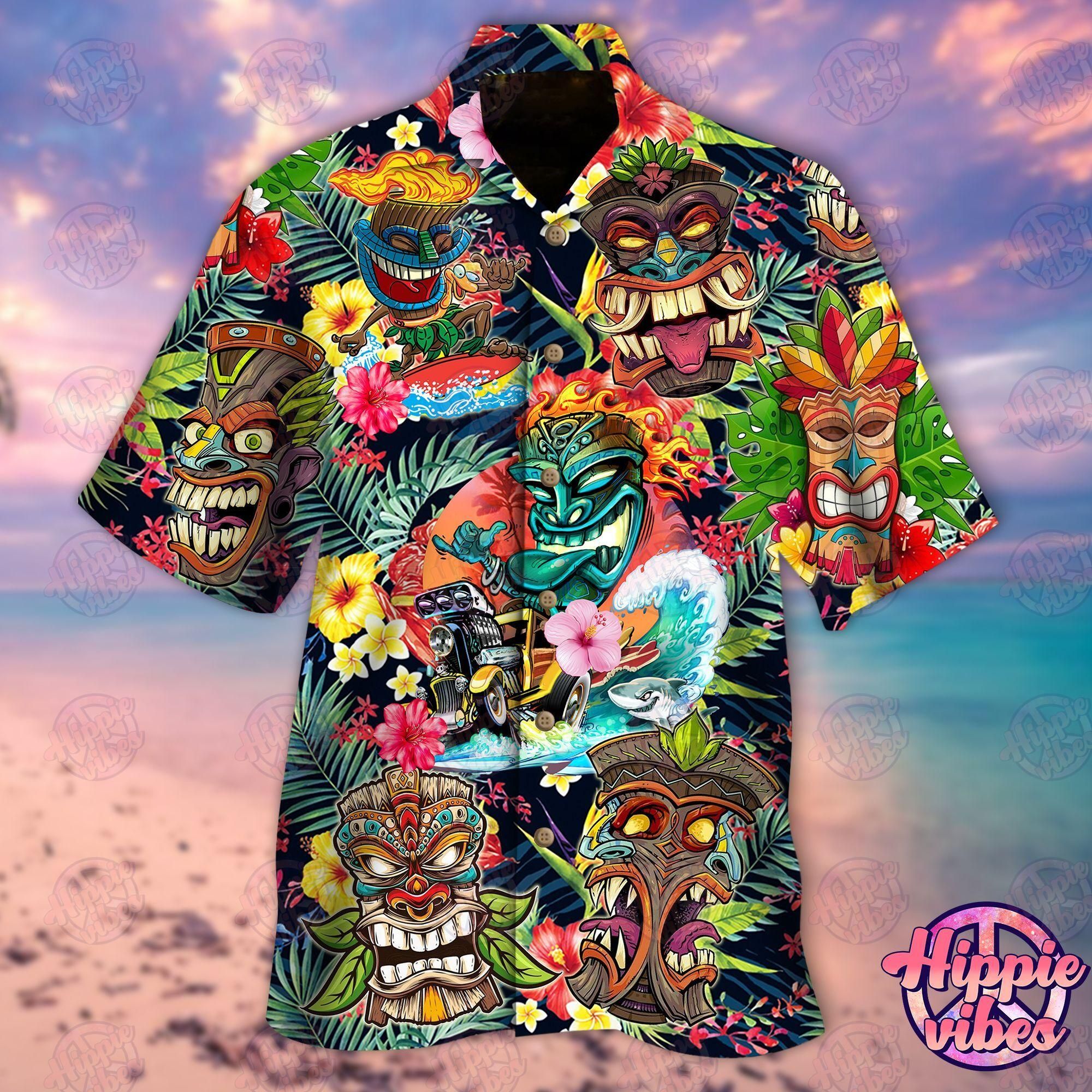 Aloha Tiki Tiki Awesome Aloha Hawaiian Shirt Colorful Short Sleeve Summer Beach Casual Shirt For Men And Women