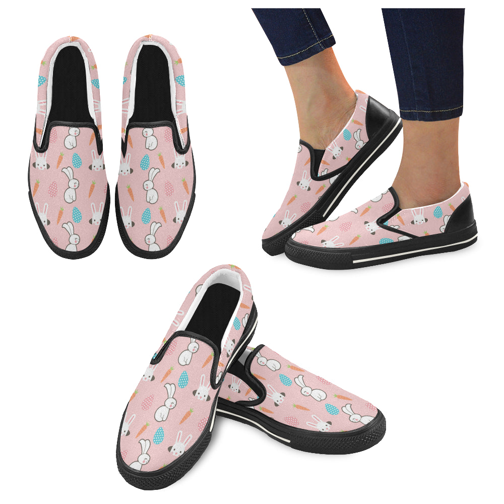 Rabbit Black Women’s Slip-on Canvas Shoes/Large Size (Model 019)