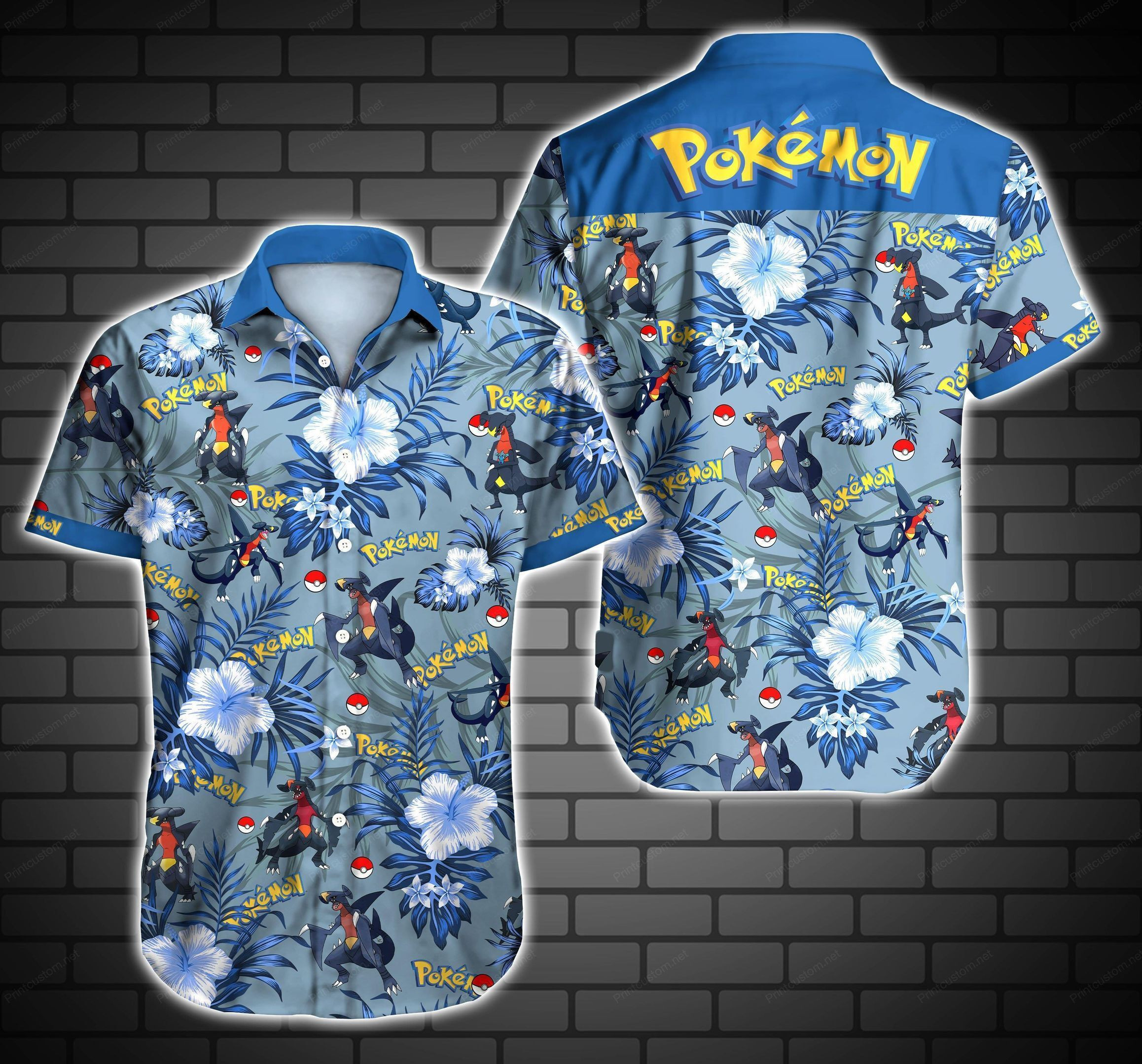 Tlmus Pokemon Garchomp Hawaii Graphic Print Short Sleeve Hawaii Casual Shirt Ha27662