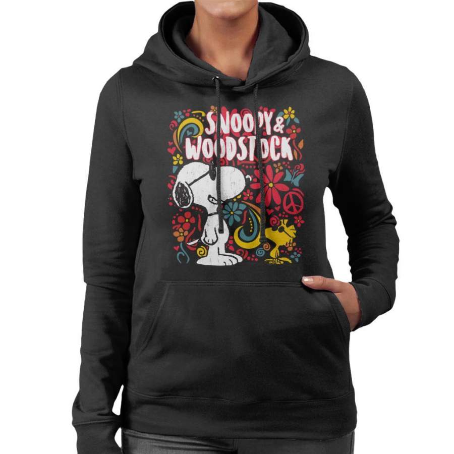 Peanuts 70s Floral Snoopy And Woodstock Women’s Hooded Sweatshirt