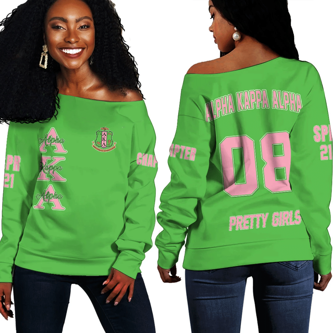 (Custom) Africa Zone Sweatshirt – Alpha Kappa Alpha (Green) Off Shoulder Sweaters A31