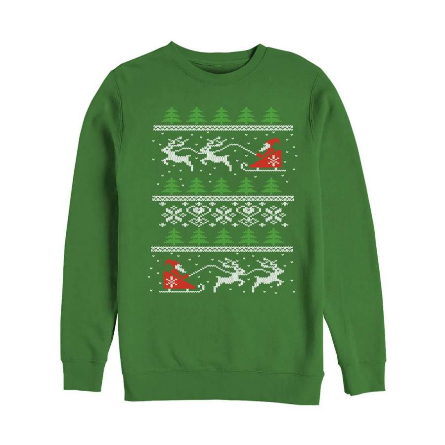 Lost Gods Men’s Ugly Christmas Santa’s Sled  Sweatshirt Kelly Green