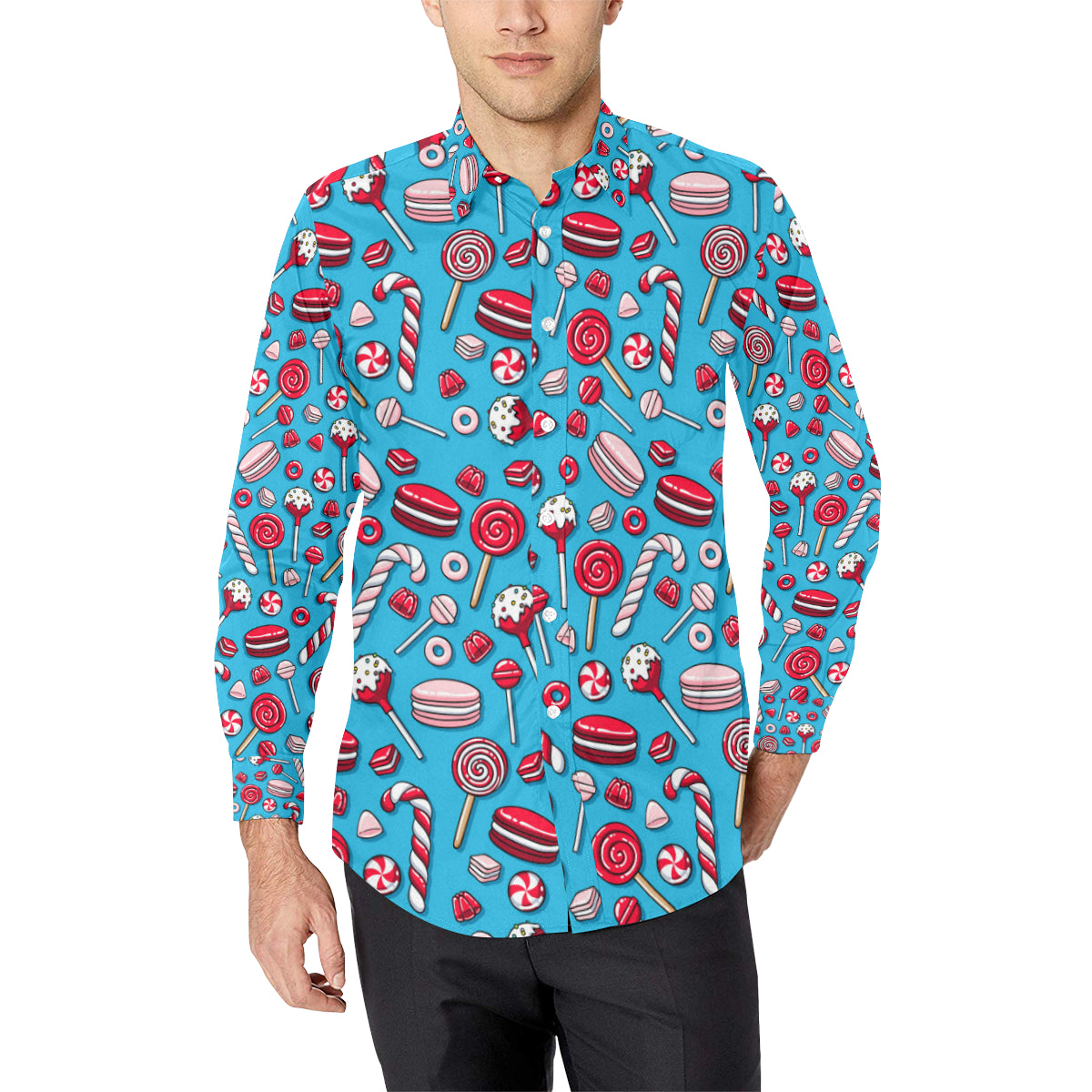 Candy Pattern Print Design 05 Long Sleeve Dress Shirt