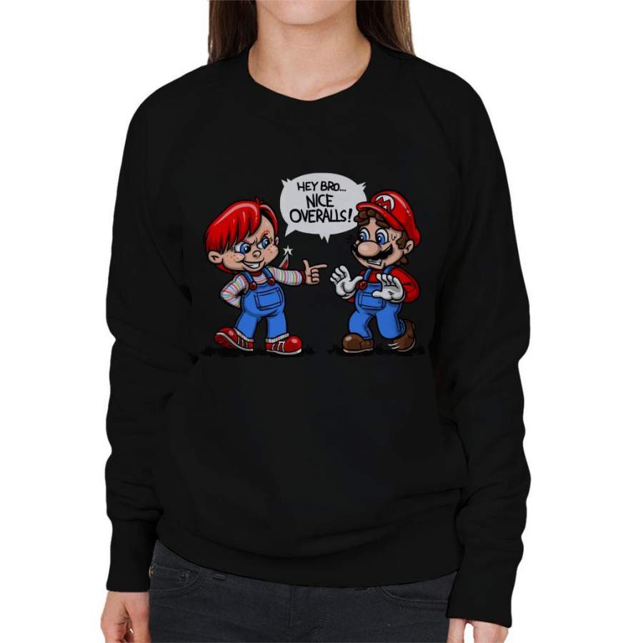 Nice Overalls Chucky And Super Mario Women’s Sweatshirt