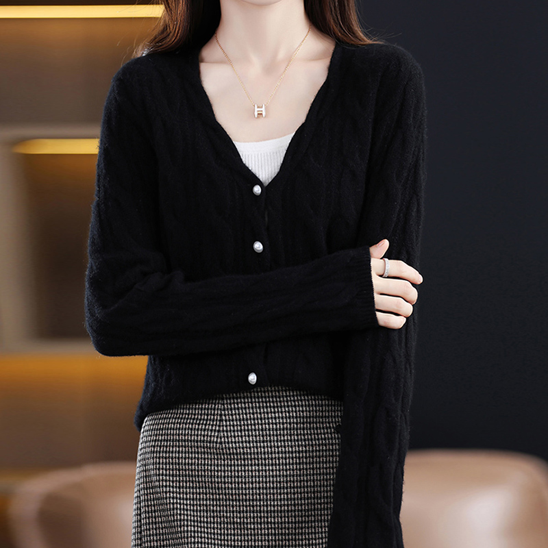 Women’s Cardigan Black Knit Ladies knitwears Sweaters Clothing 100% Wool Spring Cashmere Coats Autumn Fashion Jacket Luxury Tops alx