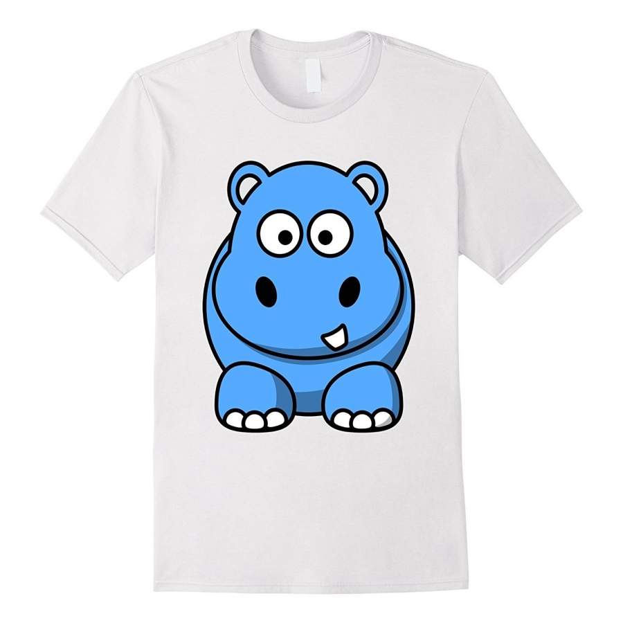 Happy Hippo Tee Shirt – Funny Hippo In Blue Comic Fashion Short Sleeved T-Shirt For Men- Cartoon Style