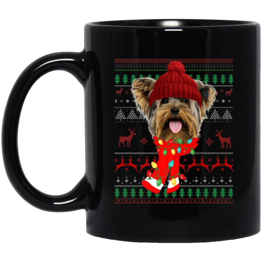 Yorkshire Terrier Dog Ugly Christmas Sweater Funny Xmas Premium  11 oz 15 oz Mug Black