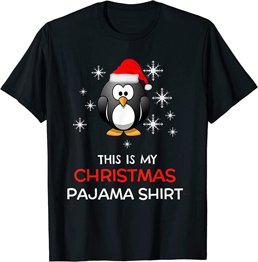 This is My Christmas Pajama Shirt Penguin Santa T-Shirt