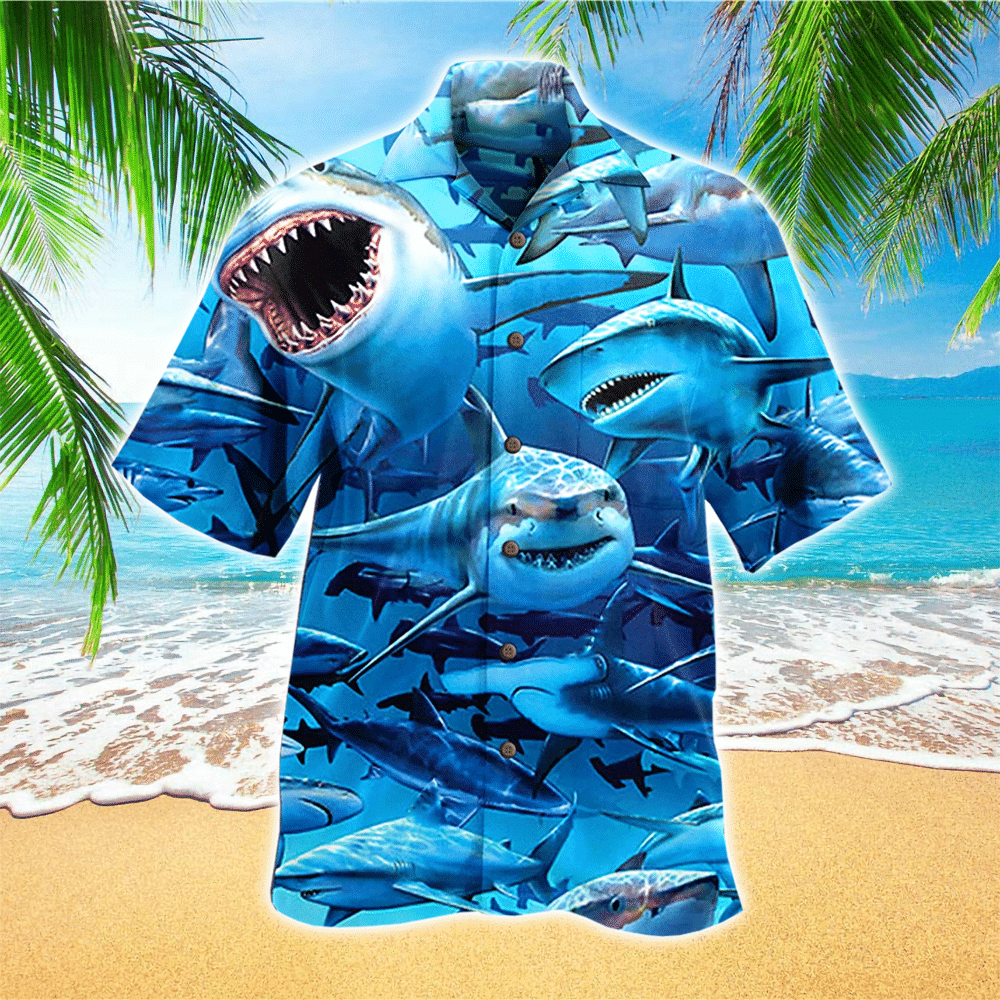 Waybackapparel Awesome Blue Shark Hawaiian Perfect Gift Ideas For Shark Lover 3D Hawaiian Shirt