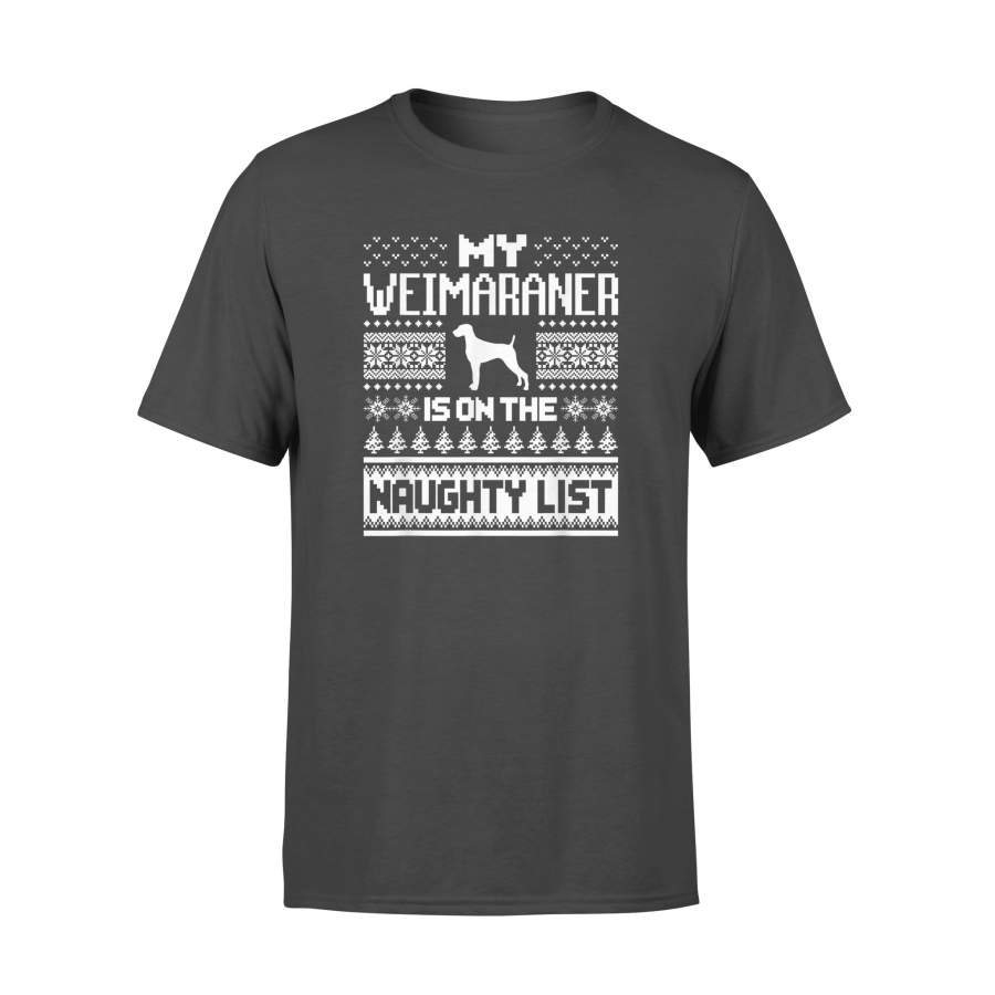 Weimaraner On Naughty List Dog Ugly Christmas T-Shirt