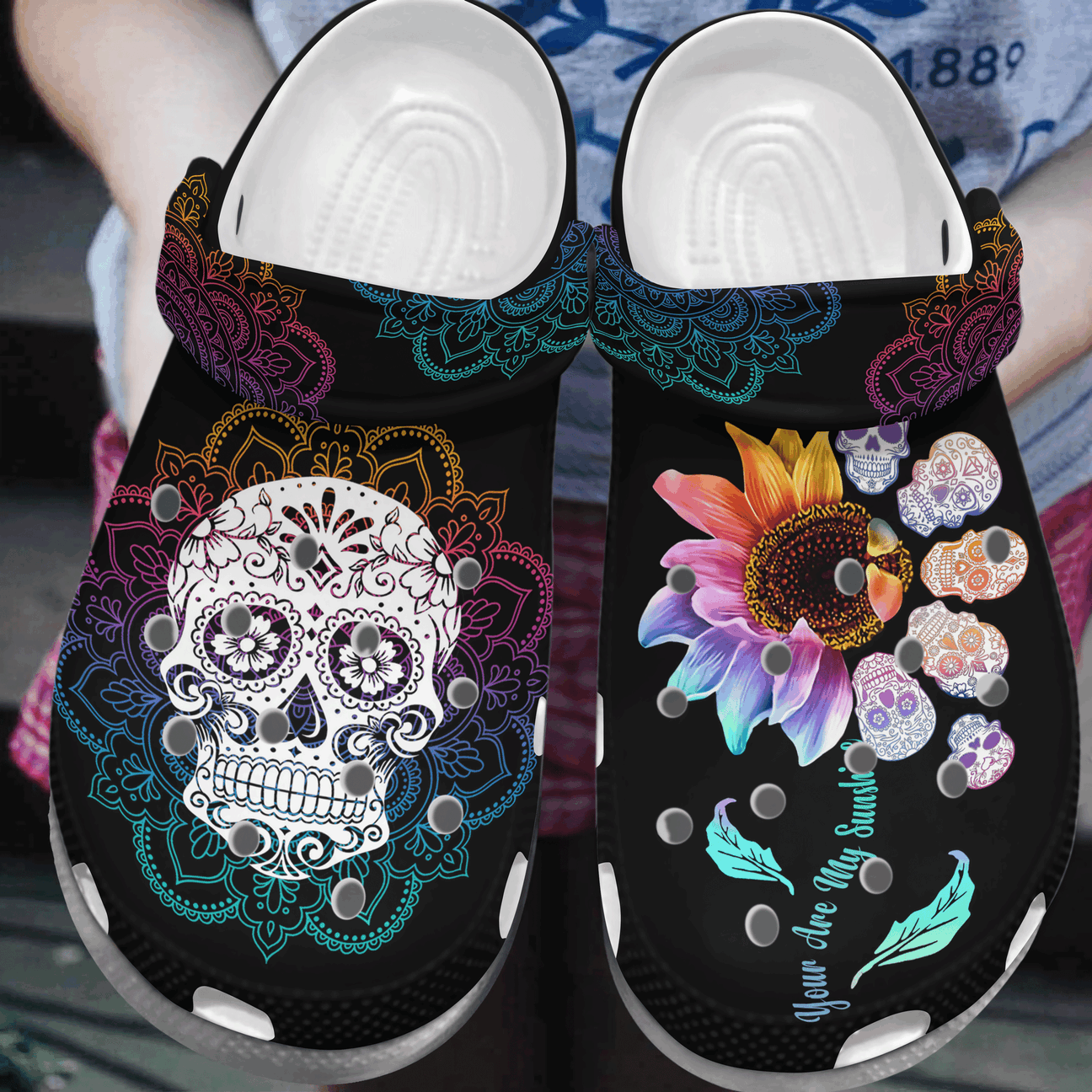 Skull Personalized Clog, Custom Name, Text, Color, Number Fashion Style For Women, Men, Kid, Print 3D You Are My Sunshine