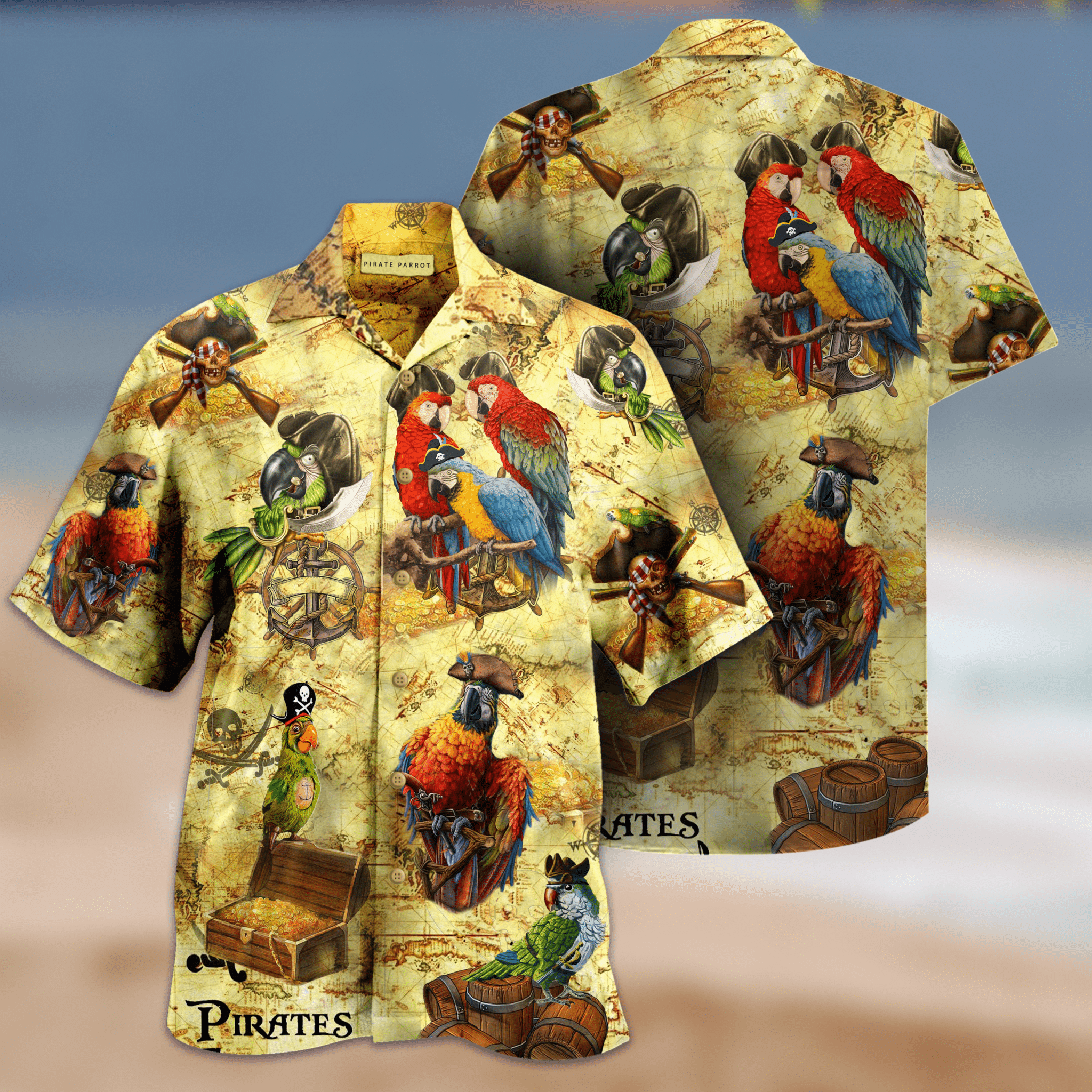 Get Here Pirate Parrots Hawaii Aloha Shirts Ha1845