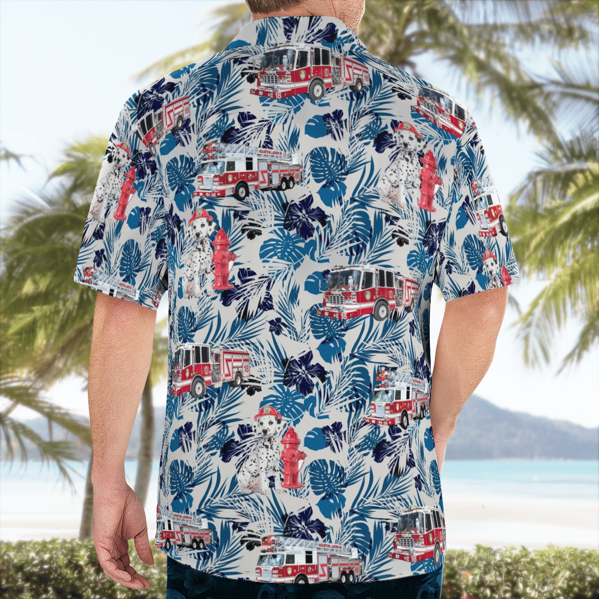 Tnlt2103Bg11 Houston Fire Department Hfd & Dalmatian Fire Dog Hawaiian Shirt