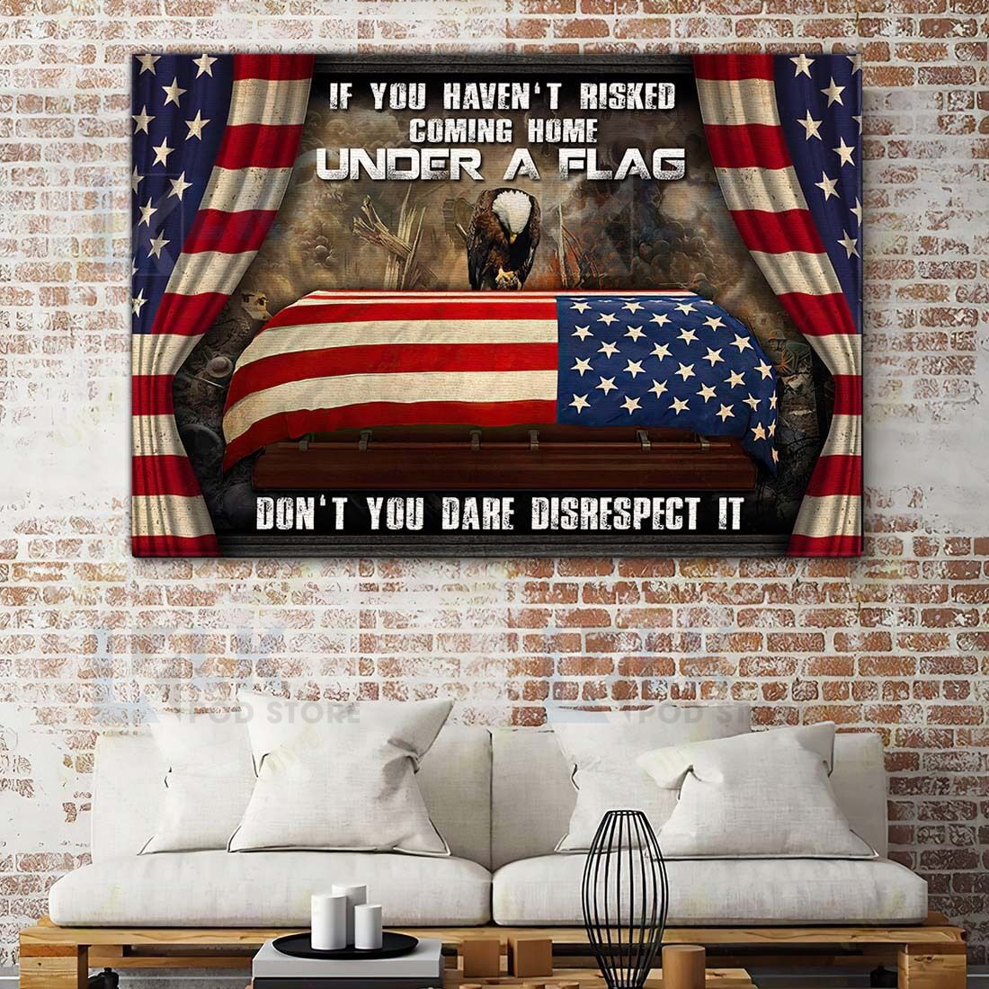 VETERAN – CANVAS Risked Coming Home Under Flag [ID3-T] | Framed, Best Gift, Pet Lover, Housewarming, Wall Art Print, Home Decor