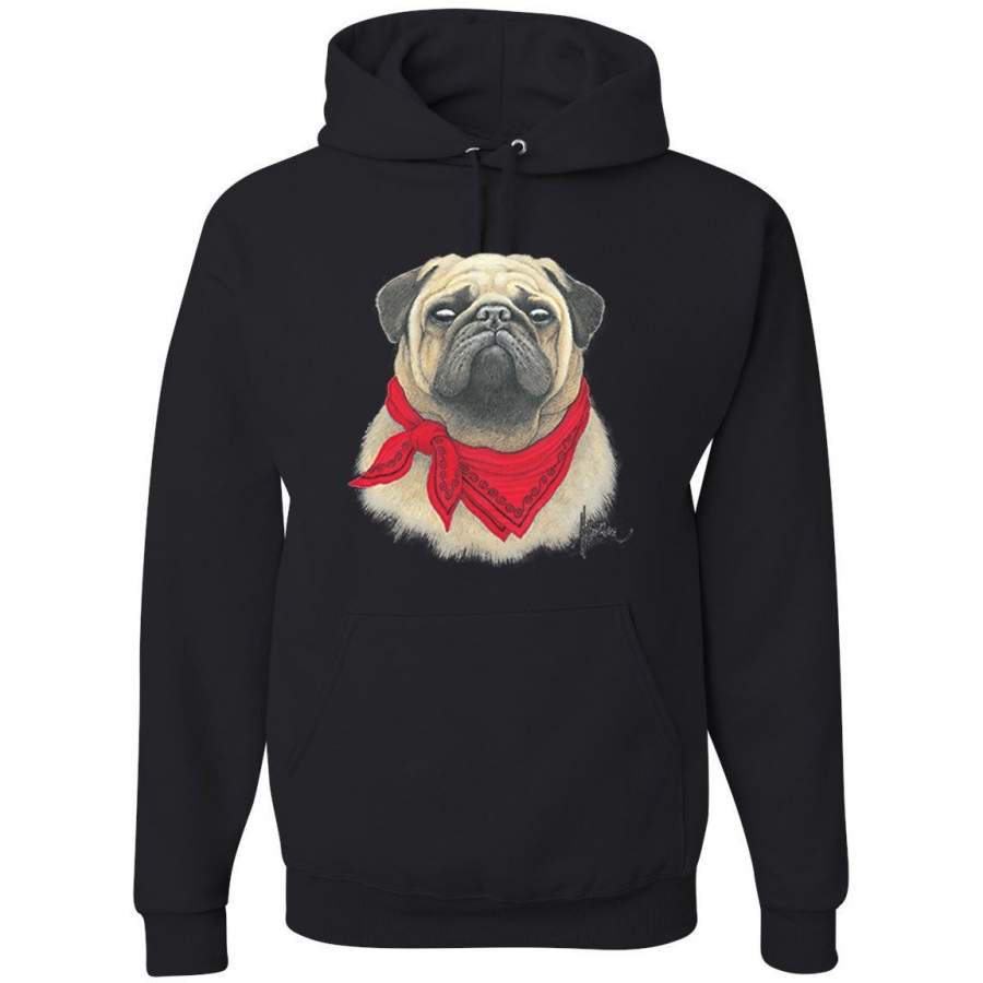 Pug Wearing Red Bandana Animal Lover Graphic Hoodie Sweatshirt