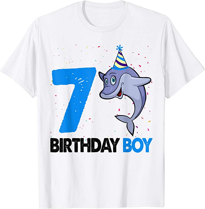 Funny 7 Th Birthday Shirt Boy Dolphin Birthday Party T-Shirt