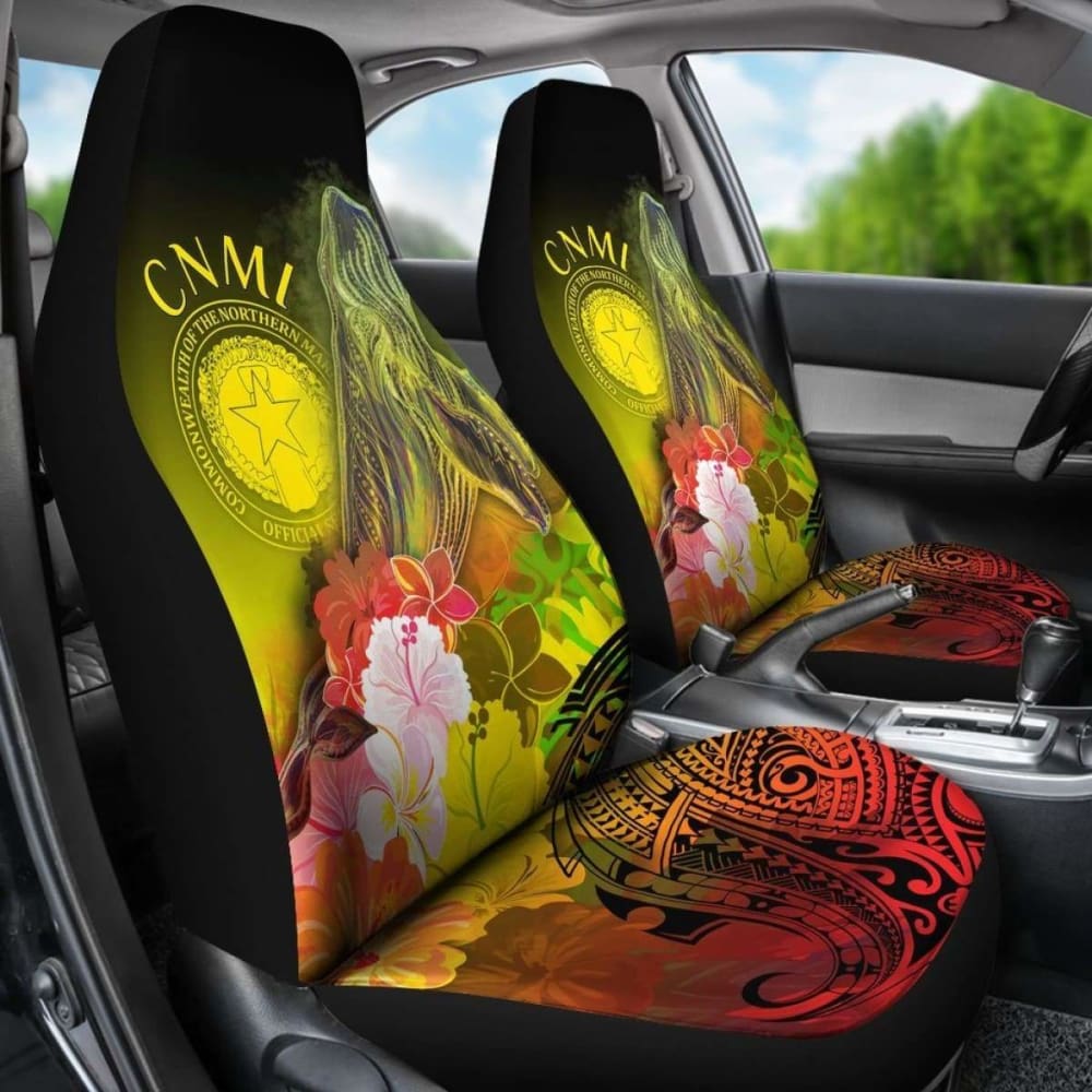 Cnmi Car Seat Covers – Humpback Whale With Tropical Flowers (Yellow) – 102802