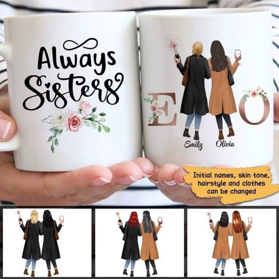 Initial Flower Sisters Personalized Mug