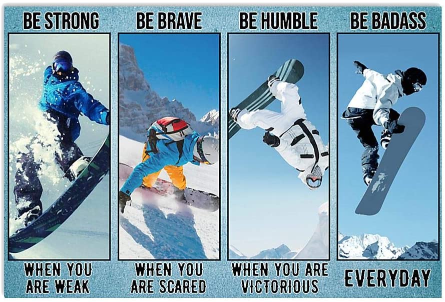 Vintage Snowboarding Be Strong Brave Badass Poster Art Print      Home Decor Gift For Men Women Family Friend On Birthday Xmas