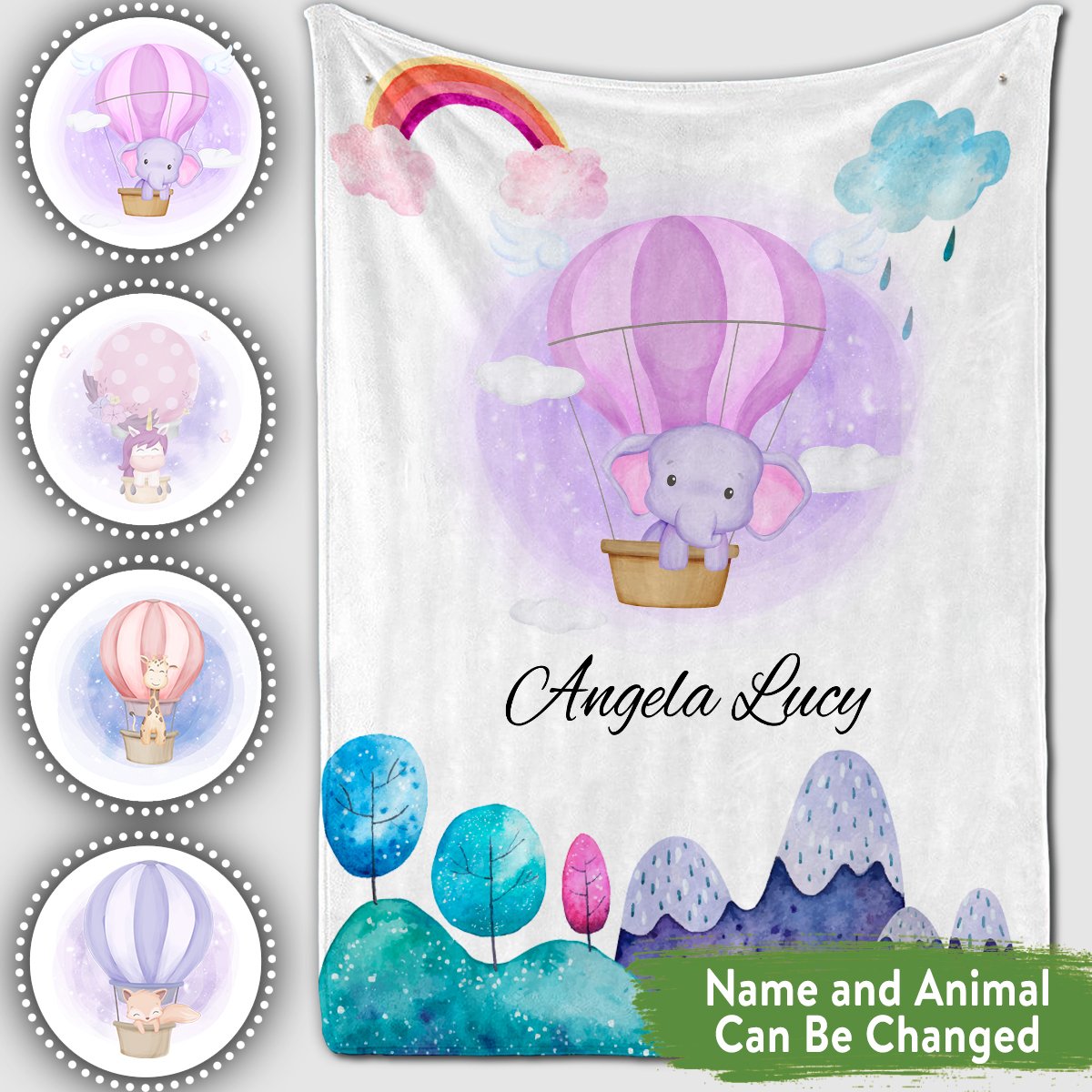 Personalized Baby Blankets With Name, Elephant, Unicorn, Giraffe, Fox Baby Blanket White Color For Boy And Girl Baby