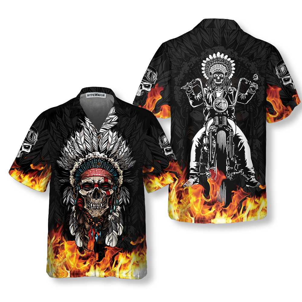 Racing Indian Skull Fire Hawaii Flame Biker Unique Native American Shirt Ha92154