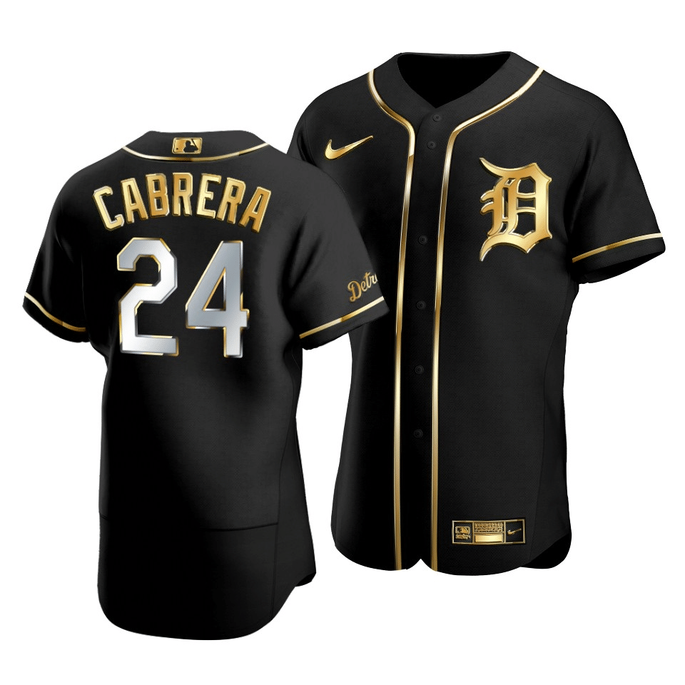 Men’S Detroit Tigers Miguel Cabrera #24 Golden Edition Black  Jersey