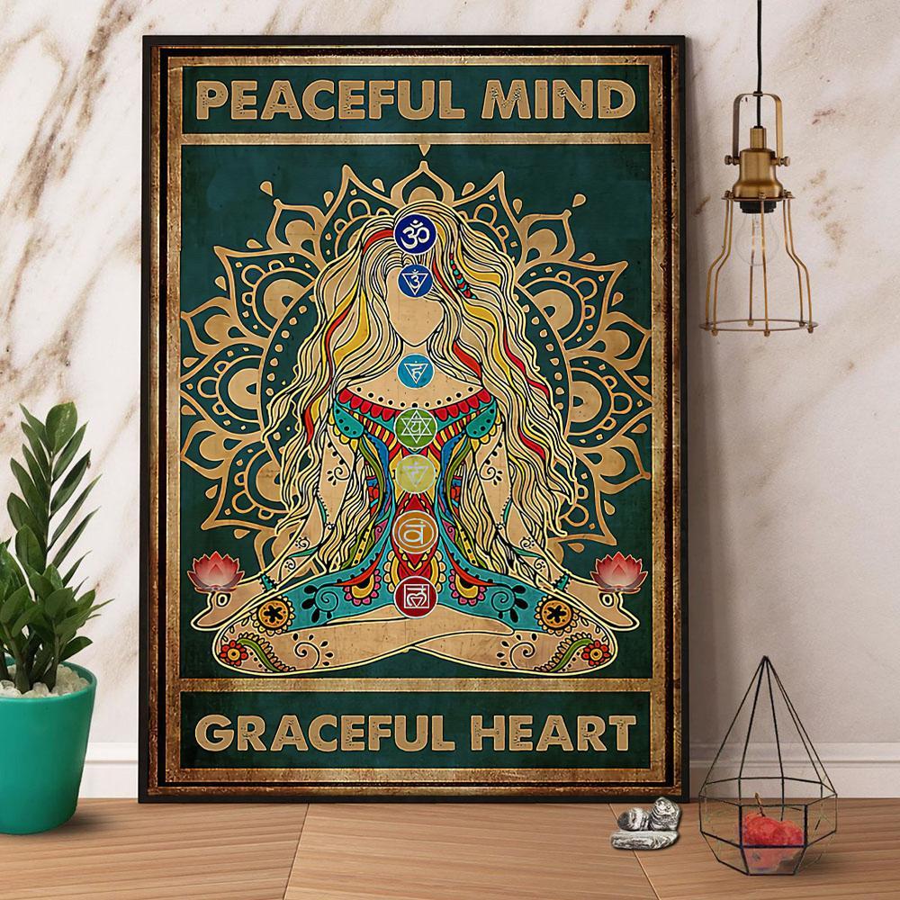 Yoga Peaceful Mind Graceful Heart Vintage Poster No Frame