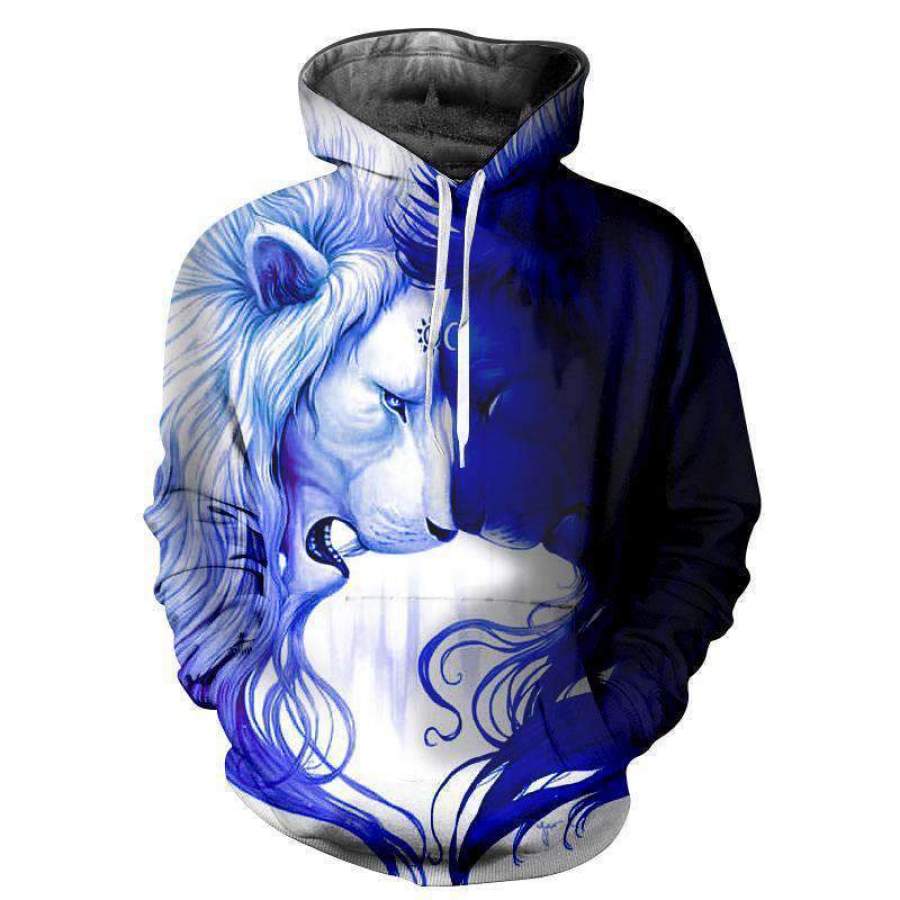 White & Black Lion 3D Hoodie Long Sleeve