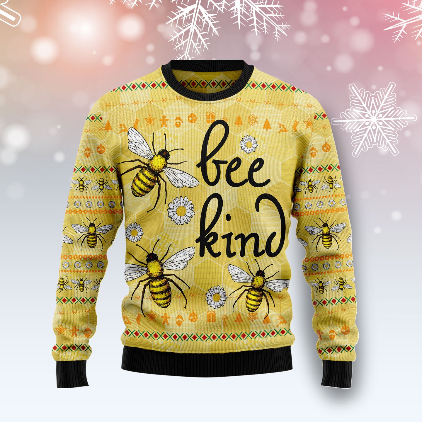 Bee Kind TY2311 unisex womens & mens, couples matching, friends, funny family ugly christmas holiday sweater gifts (plus size available)