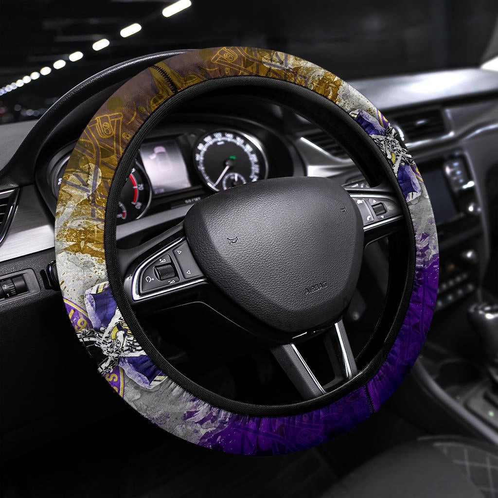 Minnesota Vikings American Football Adrian Peterson Yellow And Purple Splash Watercolor Steering Wheel Cover