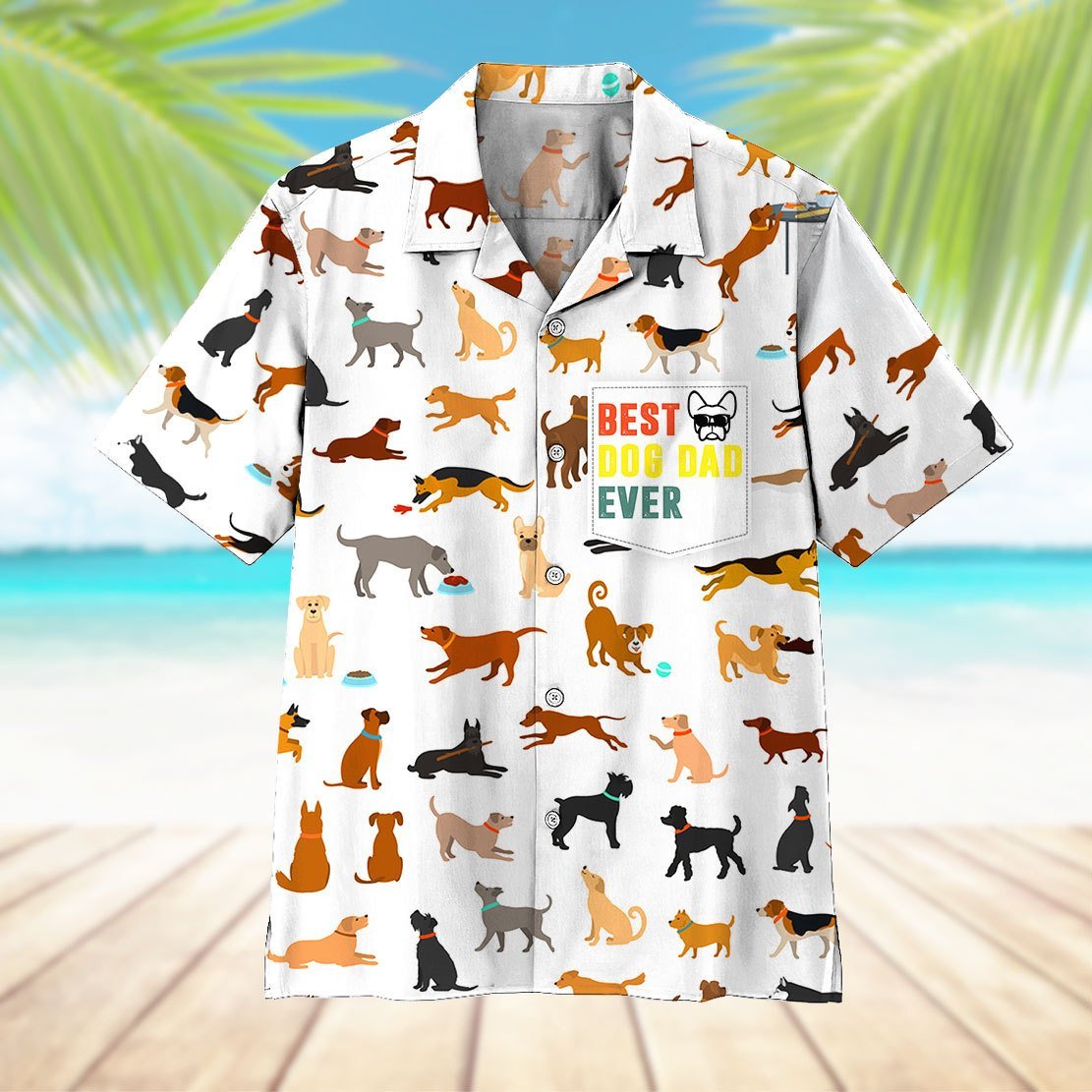 Tropical Best Dog Dad Ever Hawaiian Unisex Print Aloha Short Sleeve Casual Shirt Ha38509