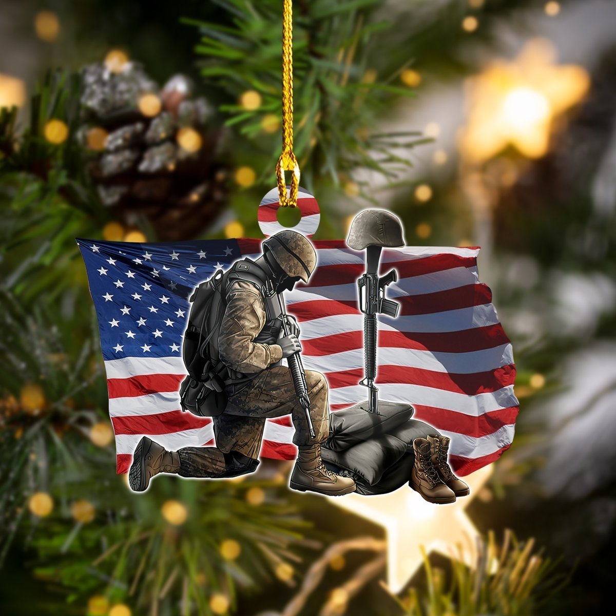 Us Veteran Kneel For Flag Christmas Tree Hanging Ornament