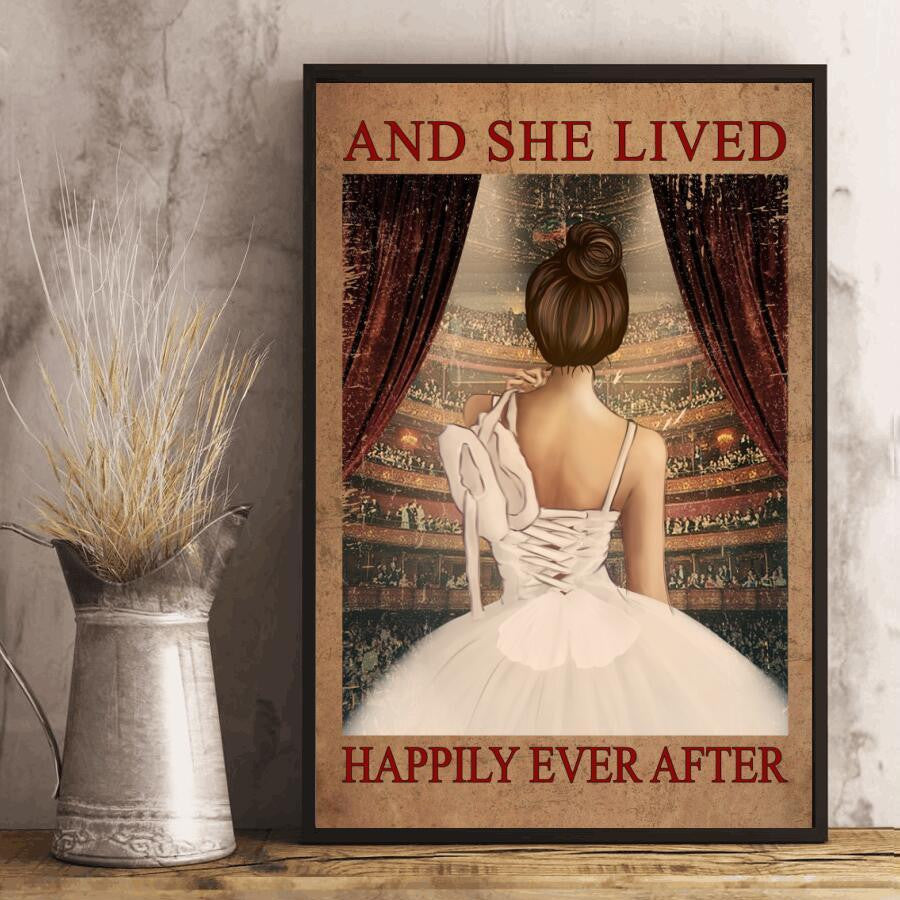 White Ballerina Girl Poster – And She Lived Happily Ever After Canvas Home Décor Birthday Christmas Thanksgiving Gifts For Women Girls Friend – Gigo Smart