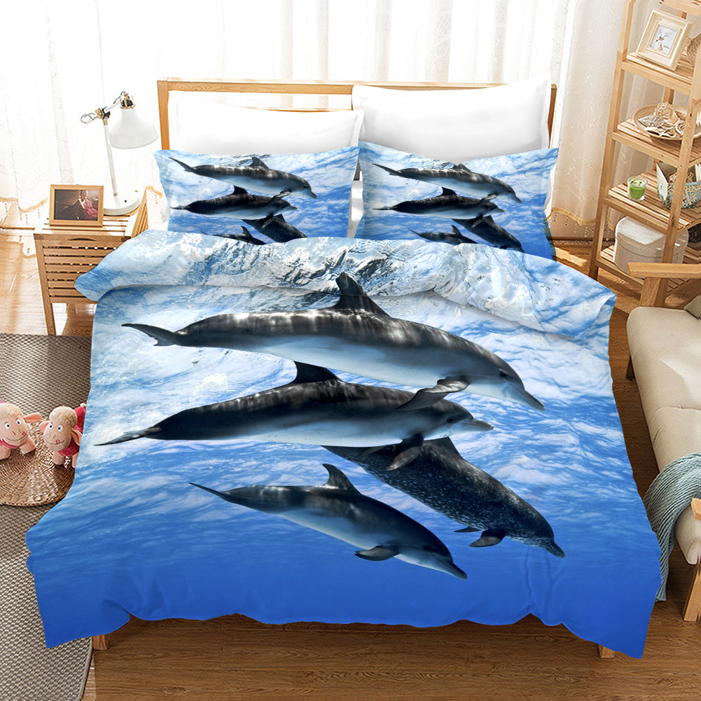 3D Blue Sky Sea Dolphin Quilt Cover Set Bedding Set Pillowcases 9