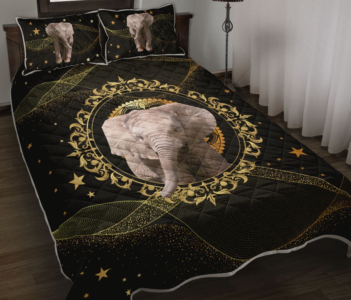 Elephant With Galaxy Gold Star Qbs Comfortable High Quality Print Quilt Bedding Set Bedroom Decoration Twin/Queen/King Size Bedding