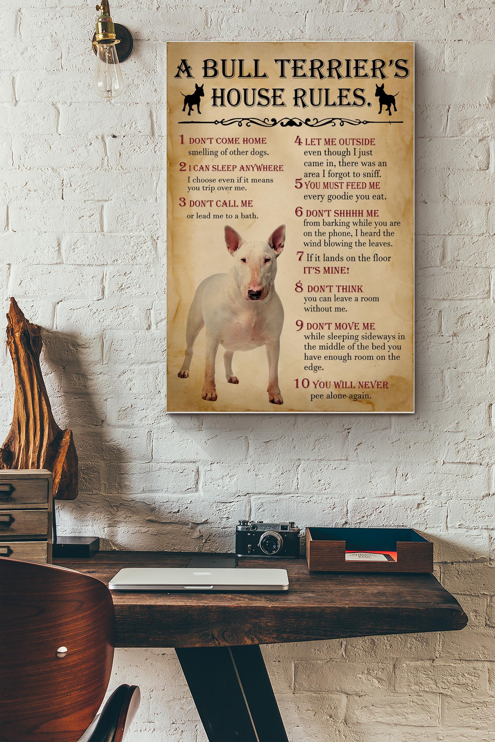 A Bull Terrier House Rules Poster – Animals Wall Art – Gift For Dog Lovers Puppy Fan Dog Foster Kids Children Room Dog Cafe (Unframed) Poster