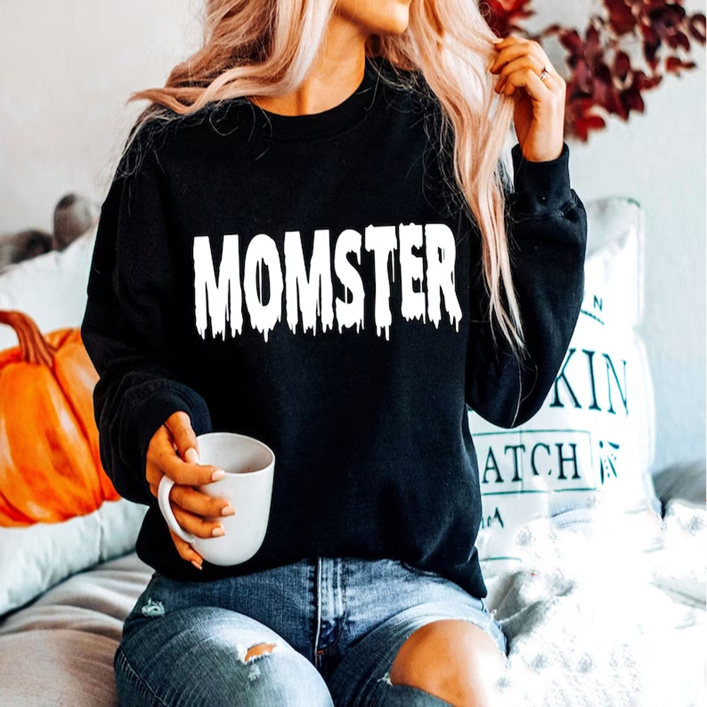 Momster Halloween Sweatshirt, Halloween Crewneck Sweatshirt All Over Print Sweatshirt For Women Sweatshirt For Men