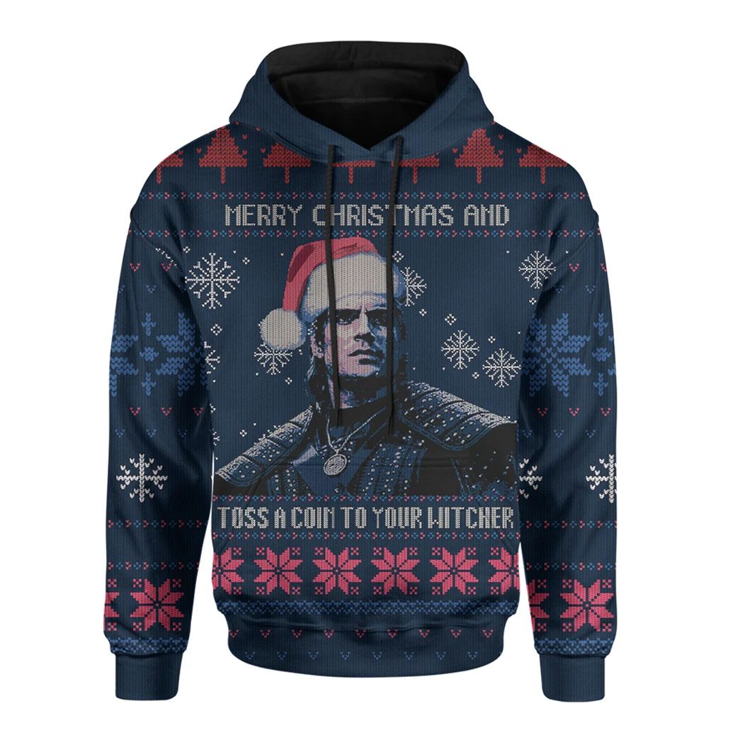 Alohazing 3D Merry Christmas And Toss A Coin To Your Witcher Ugly Christmas Custom Hoodie