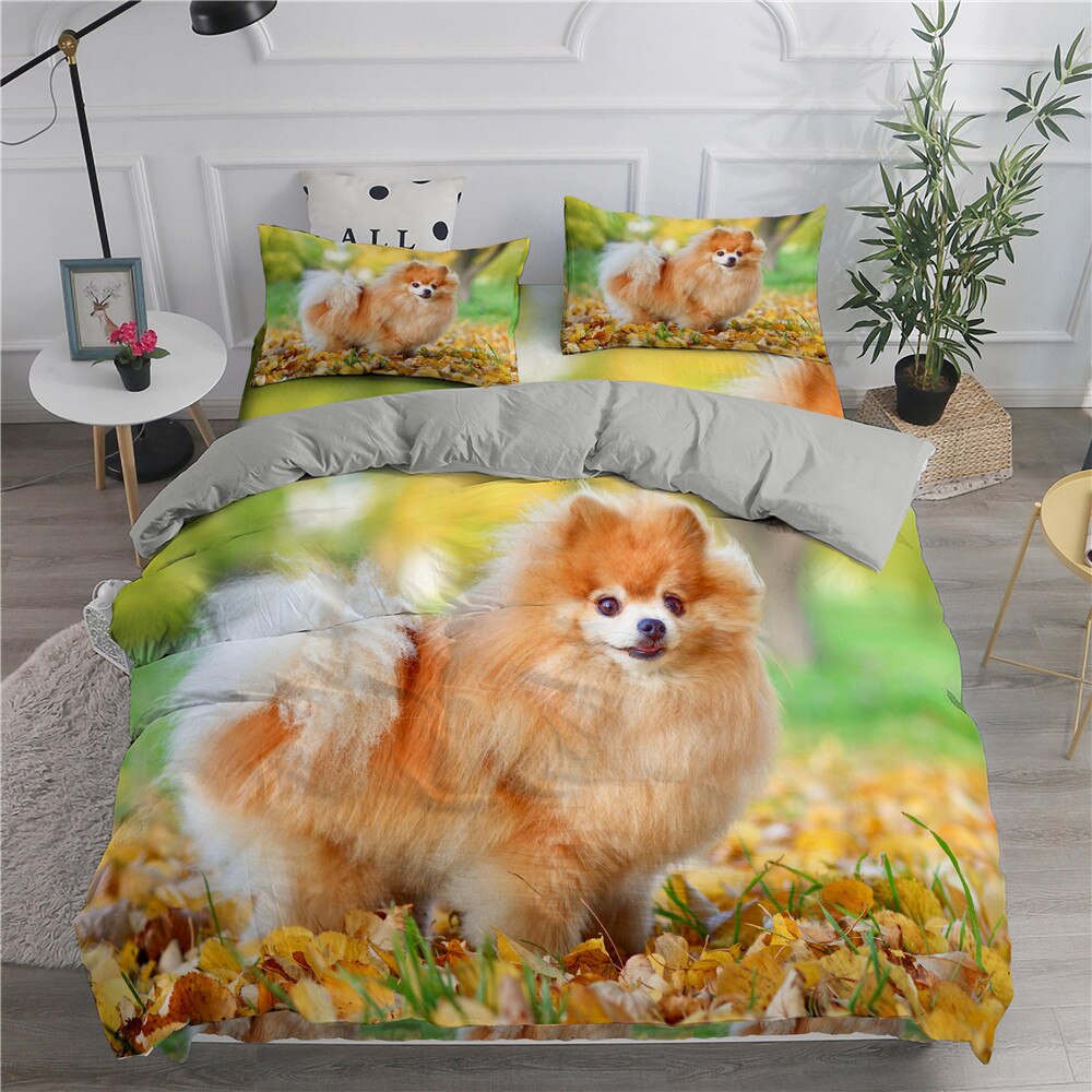 Puppy Bedding Set 3D Printed Cute Pomeranian Duvet Cover Set Bedclothespet Dog Cute High Quality